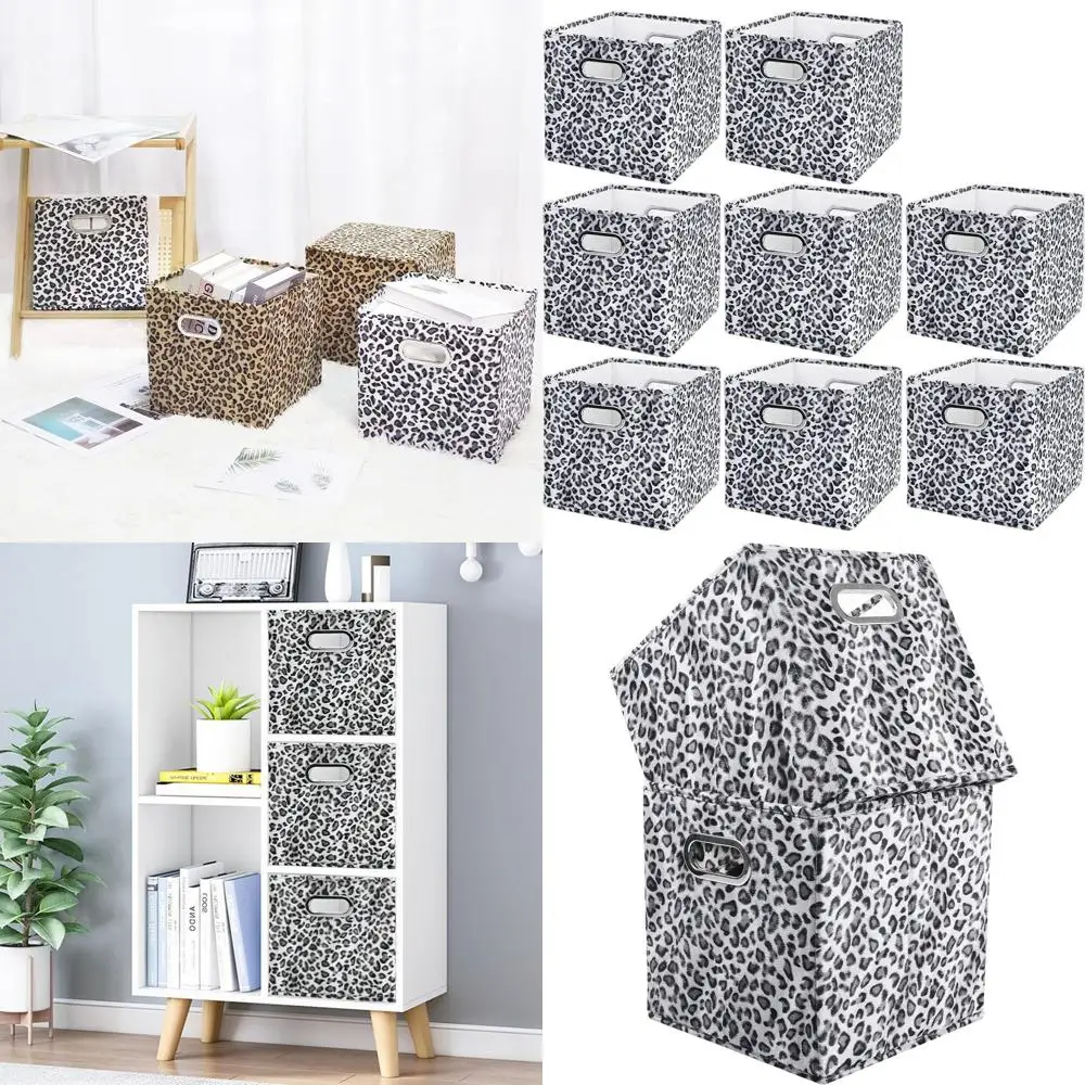 

Collapsible Velvet Storage Cubes with Handles, 11x11x11, Leopard Print, Washable for Organizing and Shelves
