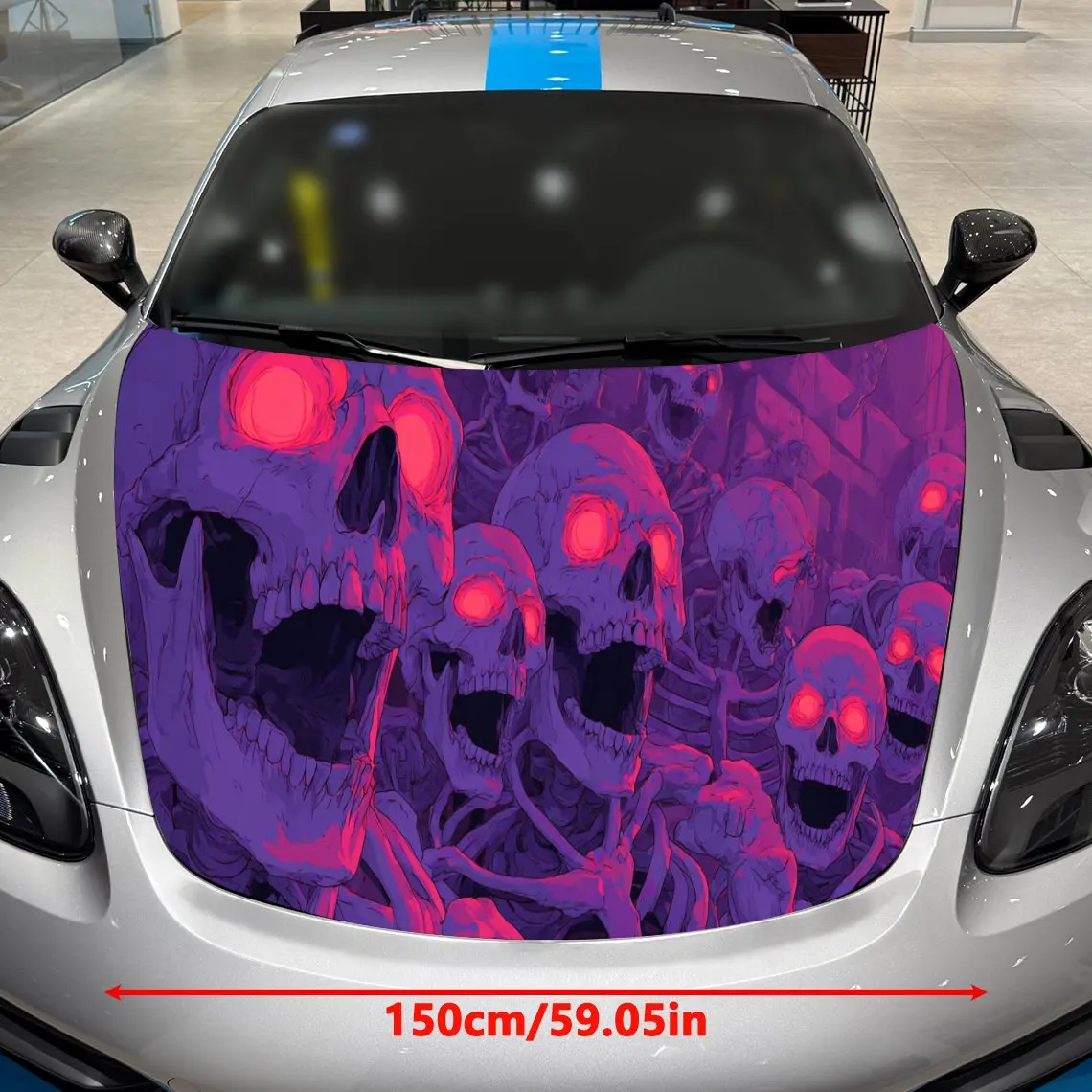 Eerie Purple and Red Skeleton Car Cover Sticker, Auto Hood Decal, Car Exterior Scratch Resistant Decal, Trendy Gift for Car Love view 2