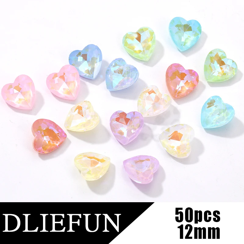 

Dliefun-Glitter Glass Rhinestones Mocha Fluorescence Heart Style, Nail Decoration, DIY Sewing Accessories, Bulk Wholesale, 50Pcs