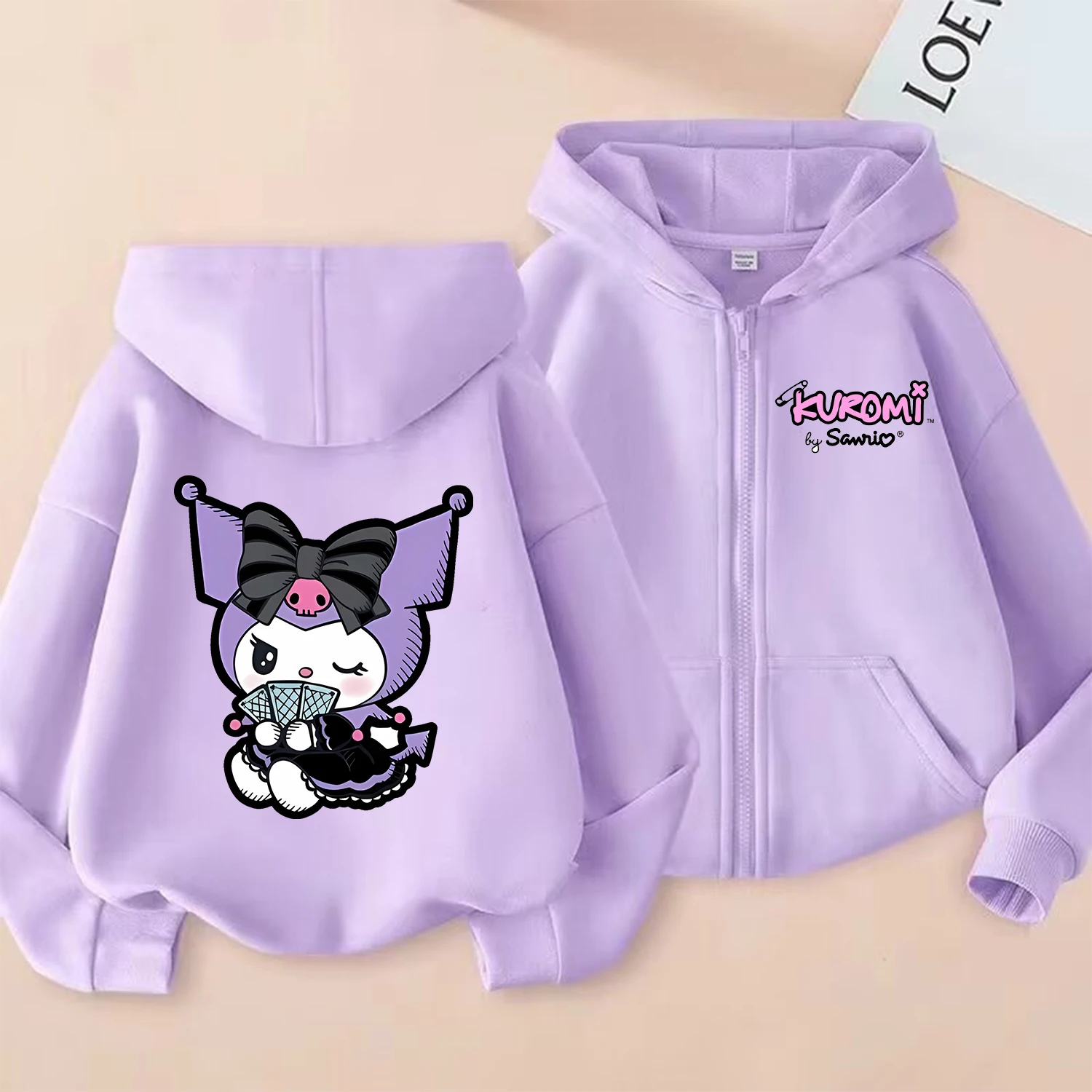 Kuromi Zipper Hoodie Cute Cartoon Girls Coat Fashion Thin Clothes Purple Long-sleeved Jacket Kids Anime Pattern Sweatshirt Gift