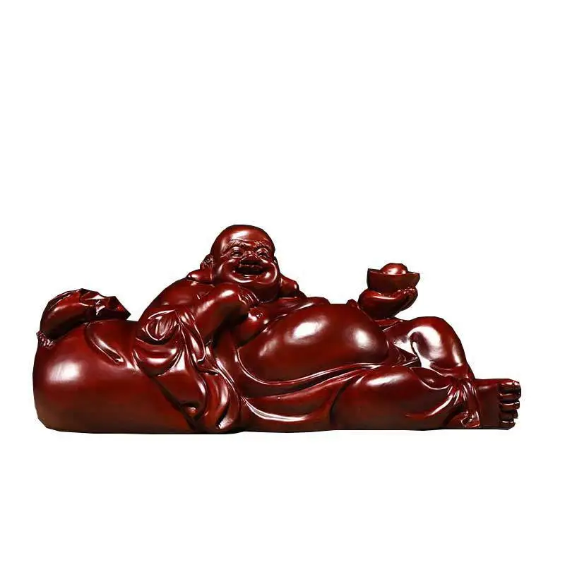 Safflower pear wood carving Maitreya Buddha statue ornament home solid wood handicraft gift