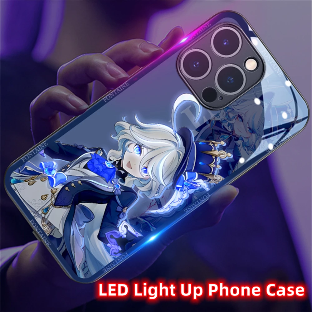 

Furina Genshin Role Smart LED Light Glow Tempered Glass Phone Case For Samsung S24 S23 S22 S21 S20 FE Note 10 20 Plus Ultra A54