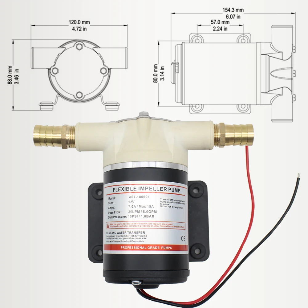 Impulsor Flexible centrífugo autocebante, bomba de sentina de 12V, 30LPM/8GPM, para barco, yate, camión, remolque, agua salada/fresca