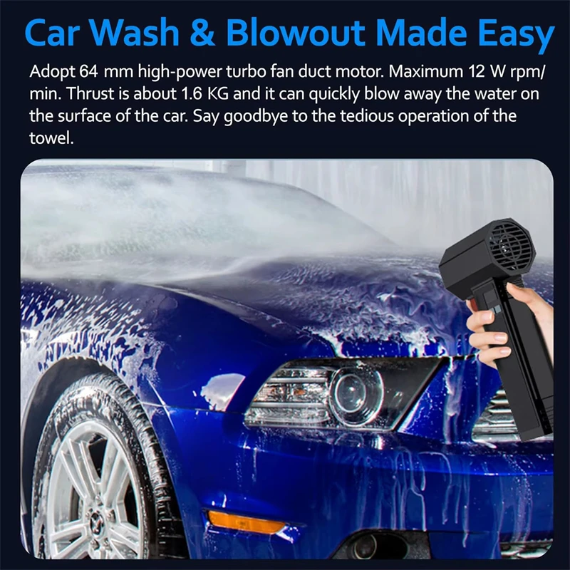 توربو مروحة TF64 64 مللي متر فرش السيارات بطارية قابلة للشحن عالية التوجه منفاخ الهواء مصباح ليد تعديل متعدد السرعات توربو منفاخ
