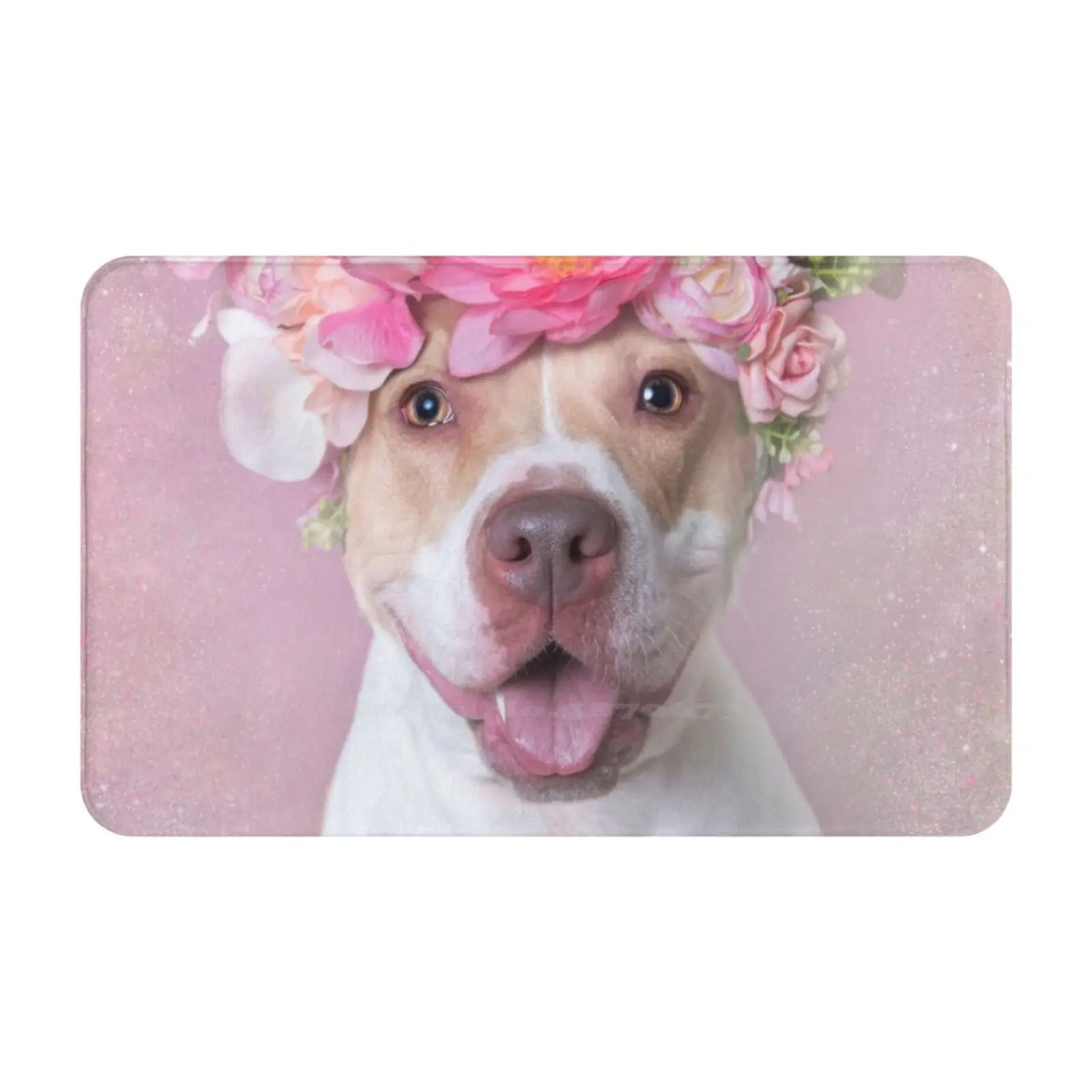 Flower Power , Blossom Door Mat Foot Pad Home Rug Pit Bull Flowers Dog Rescue Shelter Love Flower Crown Pitbull Sophie Gamand