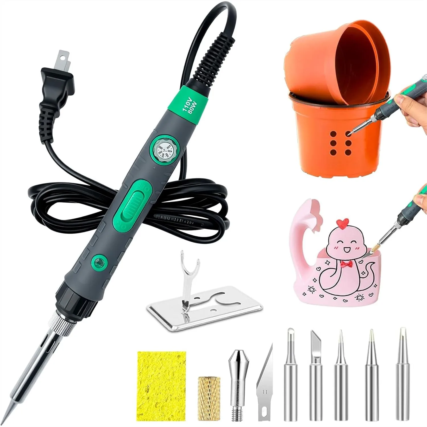 

Electric Hot Knife & Plant Pot Perforator for DIY Drainage Holes, 2-in-1 Soldering Iron with 7 Bits