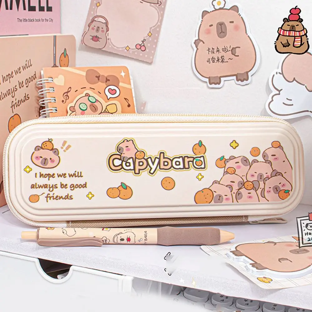Cute Large Capacity Capybara Pen Bag Waterproof Single layer Capibala Pencil Case Funny Zipper Pen Pouch School