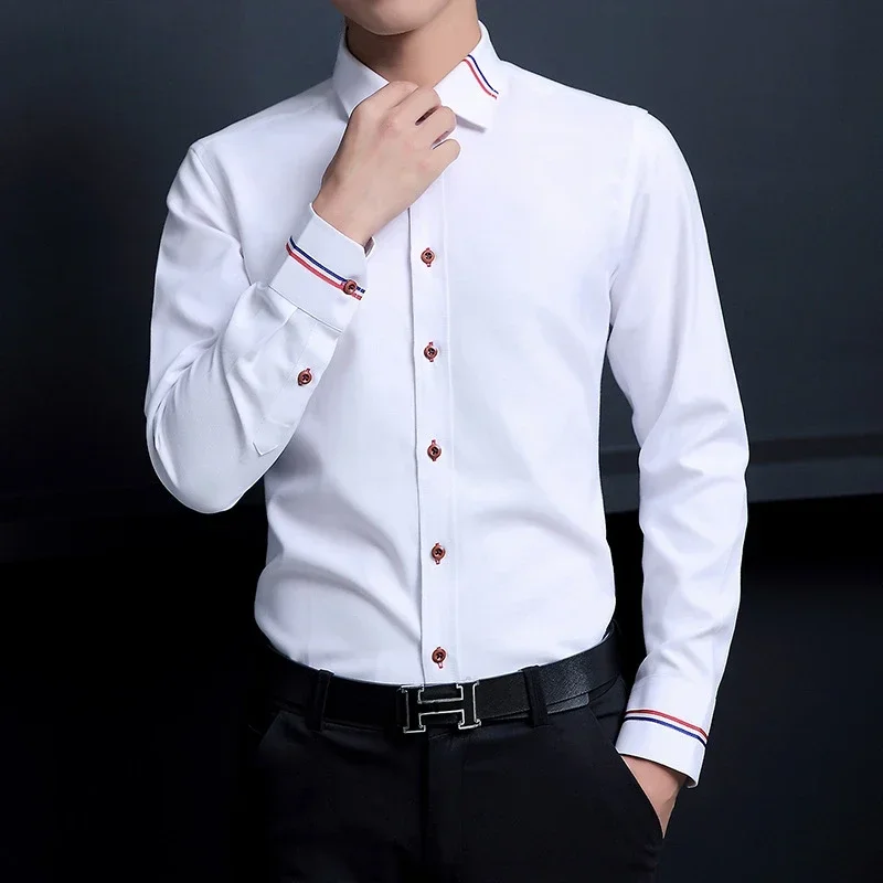 

New Men's Shirt Korean Oxford Spinning Solid Color Long Sleeve Non iron Professional Casual Cardigan Shirt Men's Wear