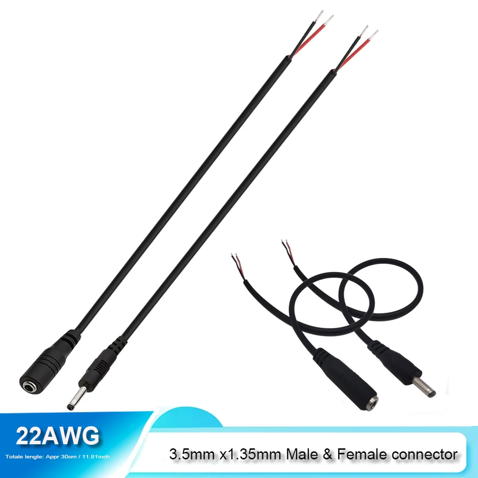 0.3m 3.5x1.35mm DC cable connector DC Power Plug with 22AWG extension wire DC Female Male Jack adapter