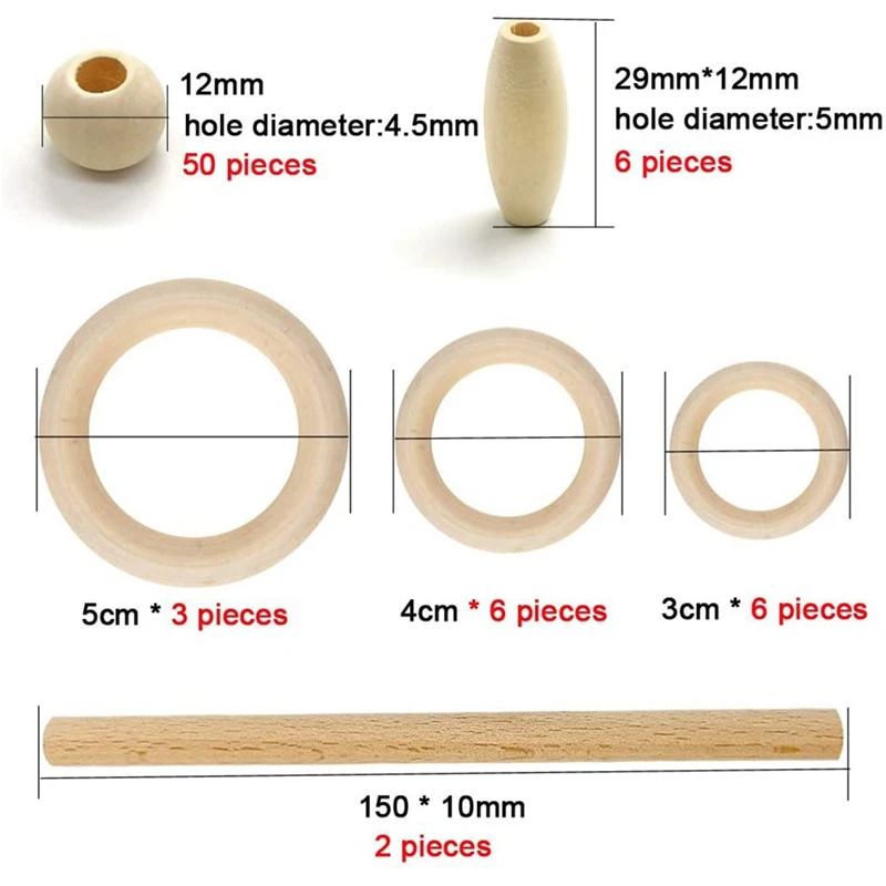 1Set Macrame Cord Cotton Rope With Wood Ring Wooden Beads For DIY Wall Hanging