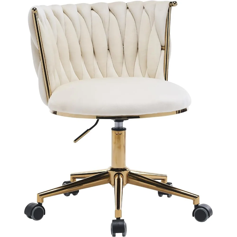 

Velvet Office Desk Chair with Hand Woven Backrest, 360° Swivel & Height Adjustable Chairs, Makeup Chair, Metal Base and 5 Wheels