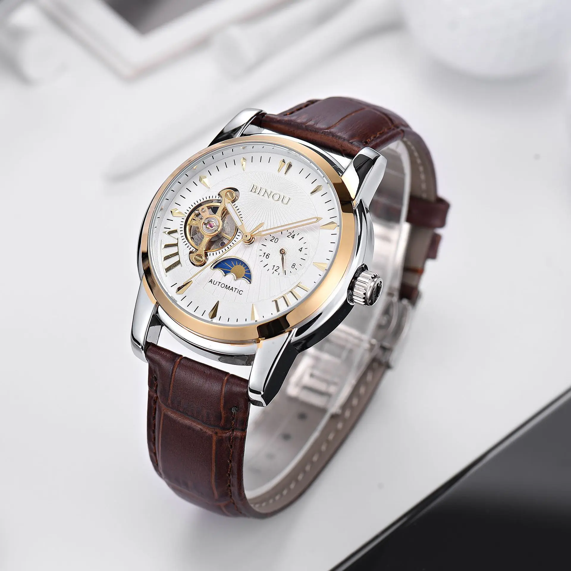 Men business watch fashion simple MAN Wrist watch Automatic Mechanical watch leather strap mechanical watches reloj hombre