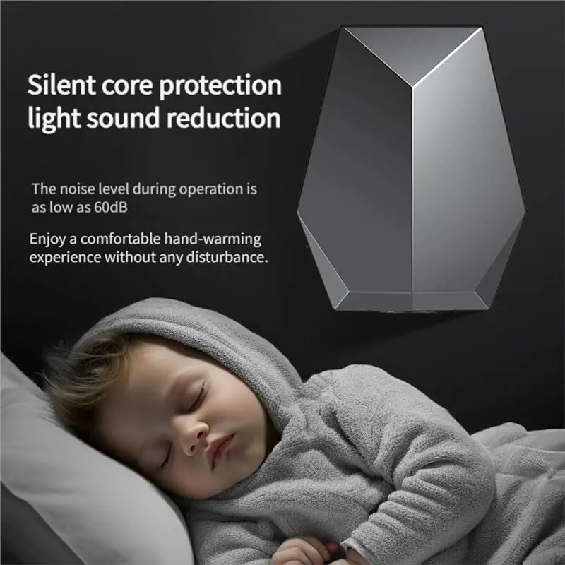 Secador automático con sensor montado en la pared A74G, potente secador de manos de 1600 W con instalación sin taladro, secador de baño silencioso