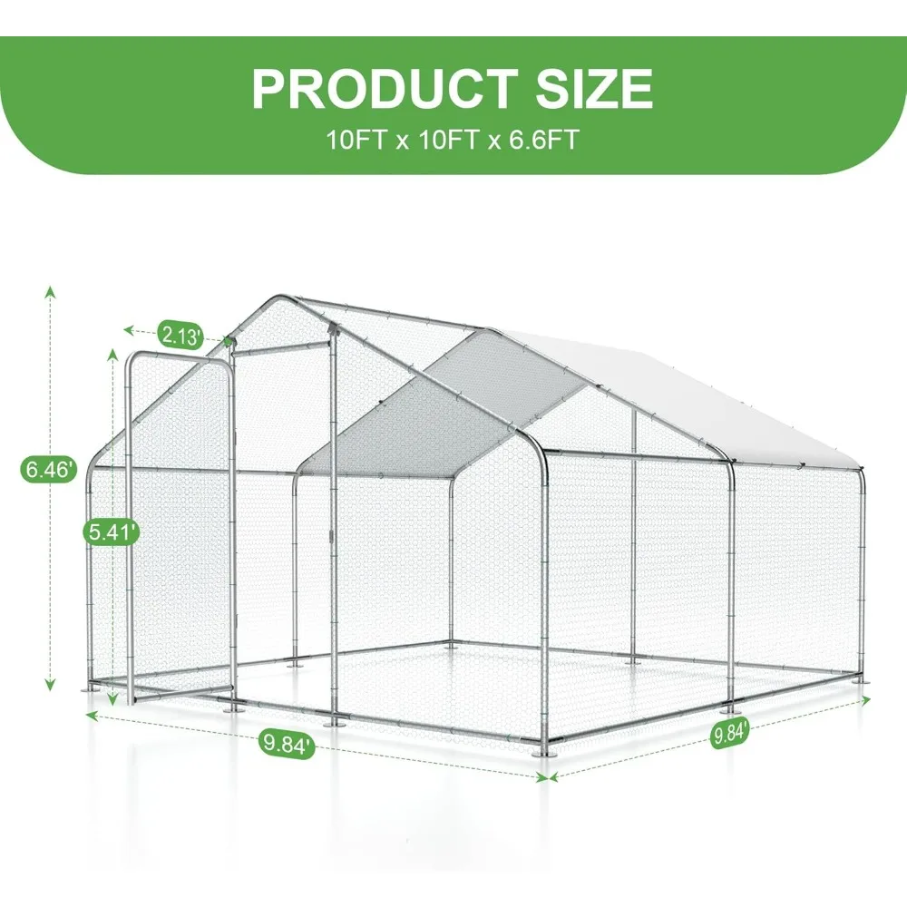 10x10x6.6FT Large Walk-in Chicken Coop with Waterproof and UV-Resistant Cover, Spire Roof Design