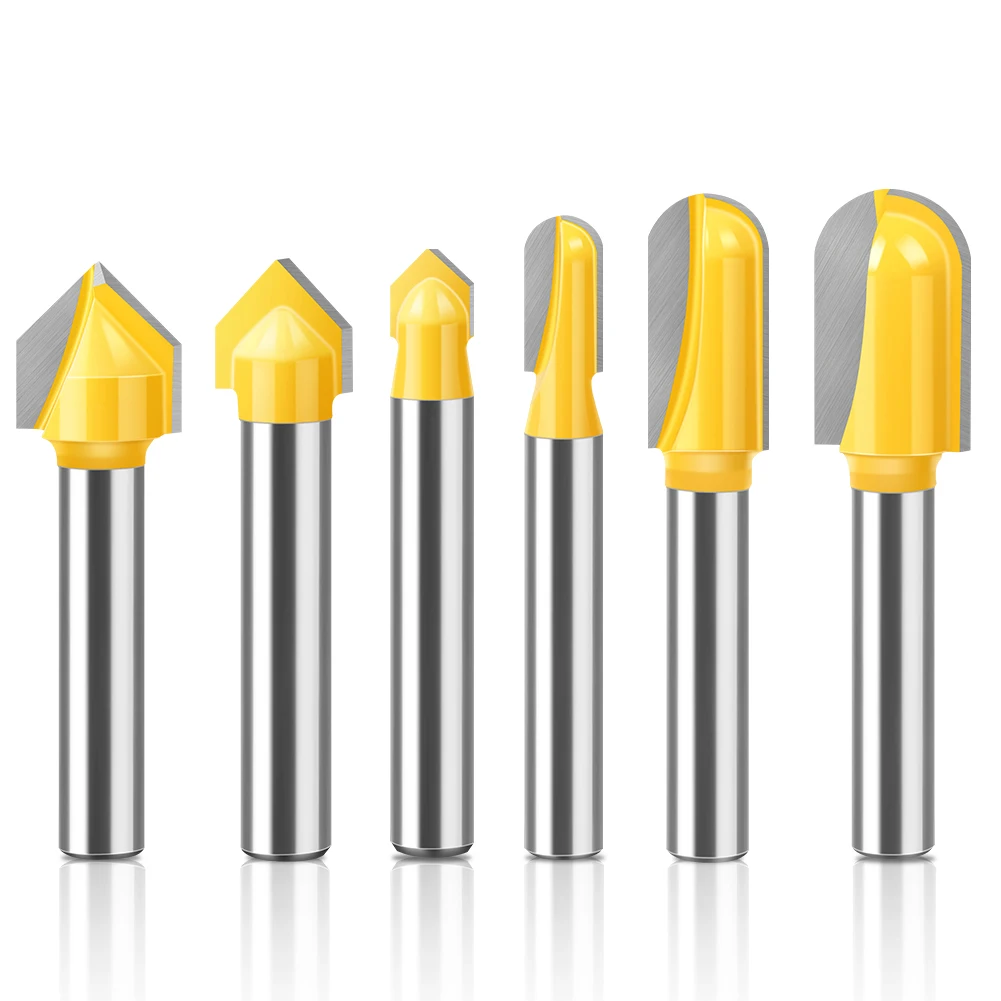 6mm 1/4" Shank Router Bits Set Core Box Bit rounf nose bit 90 Degree V-Groove Bit For Woodworking Tools