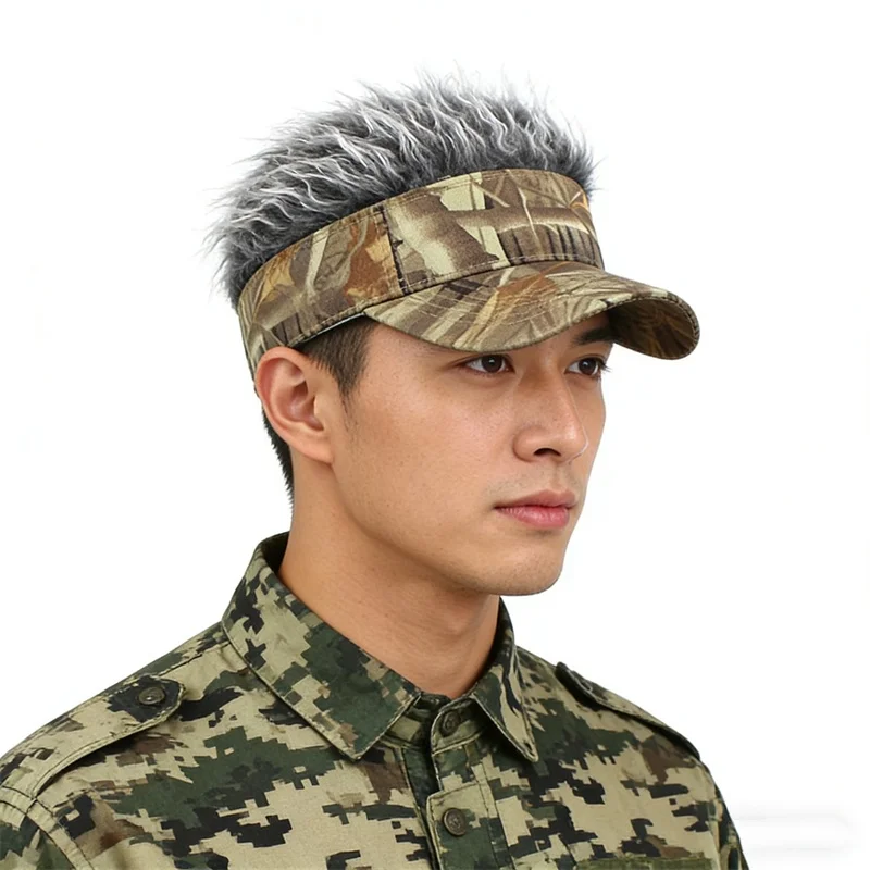 Blattbedruckte Perückenmütze mit Spikes für Herren – Golf-Baseballkappe, Outdoor-Sonnenschutz, synthetische Kurzhaarperücke, UV-Schutz-Visier – Detail 7