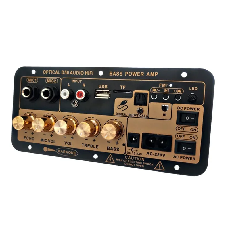 A49T D50 Amplifier Board with Optical Audio Bluetooth AMP USB FM Radio TF Player DIY Audio Subwoofer for Home Car-EU Plug