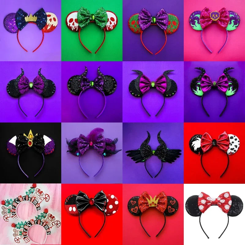 Disney Merry Christmas Hair Accessories for Girls Mickey Mouse Ears Headband Kids Xmas Hair Bands Women Candy Cane Headwear Gift