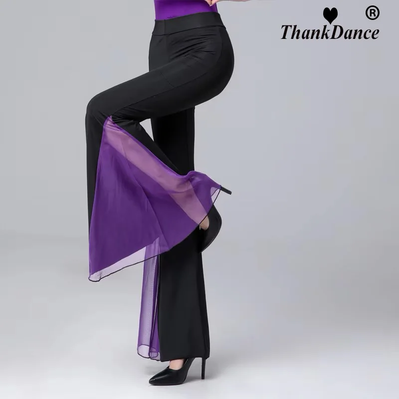 Calças de dança femininas elegantes calças largas calças de dança do ventre de salão latino prática calça de dança traje de desempenho