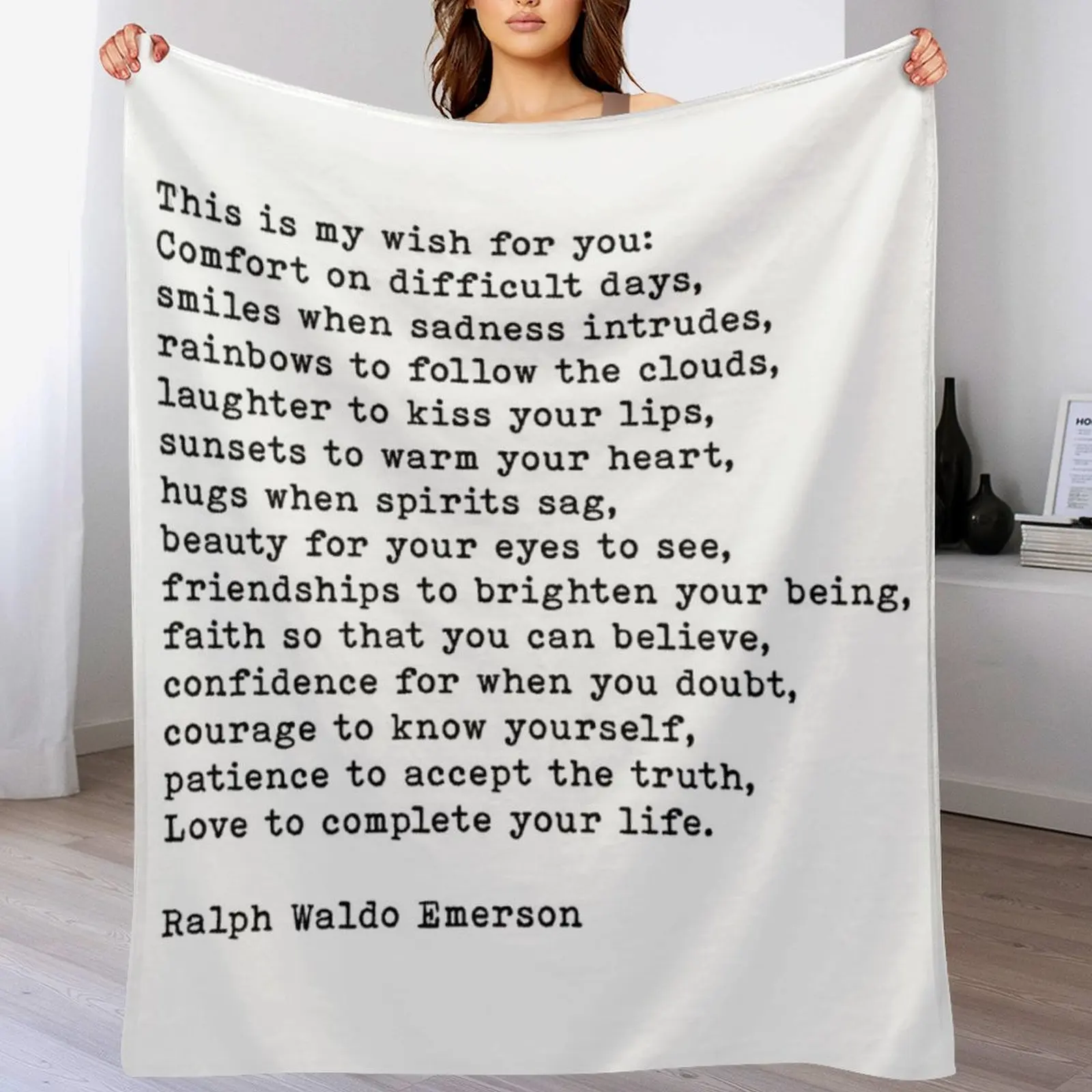 This Is My Wish For You, Ralph Waldo Emerson Quote Throw Blanket Soft Plush Plaid Bed linens Blankets