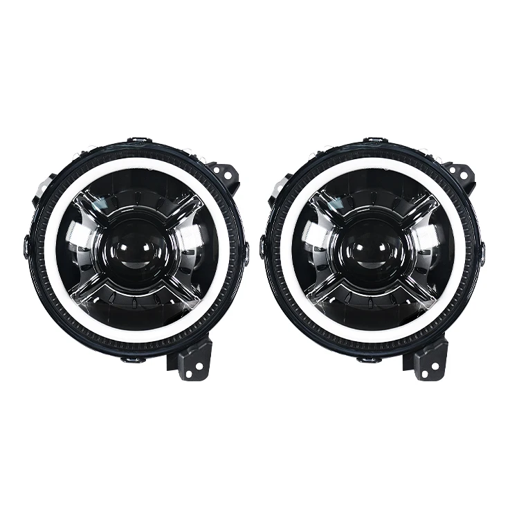 led headlights for jeep jl 2018+ auto lighting system 9 inch round led headlights with halo Black 12V 24V Sealed Beam built-in