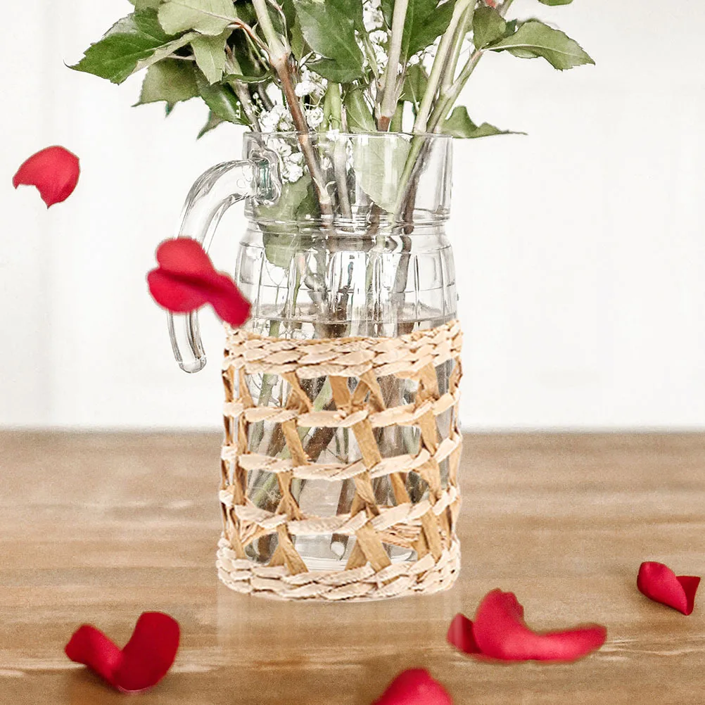 

3Pcs Straw Cup Holder Heat Insulated Woven Sleeve Glass Vase Cover Protective Cup Sleeve for Cold Tumblers