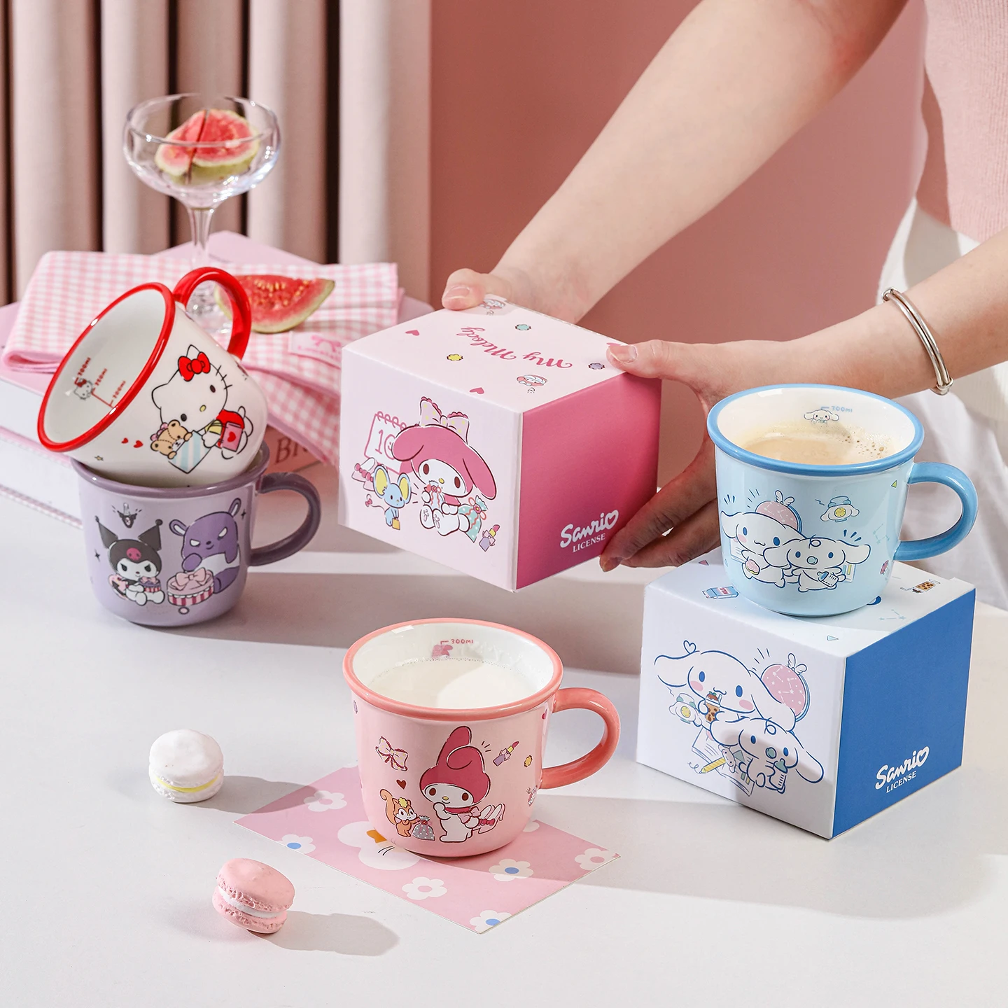 340Ml Cartoon Sanrio Hello Kitty My Melody Cinnamoroll Kuromi Ceramics Kawaii Mug  Beautiful Cutlery  cup child Birthday Gift
