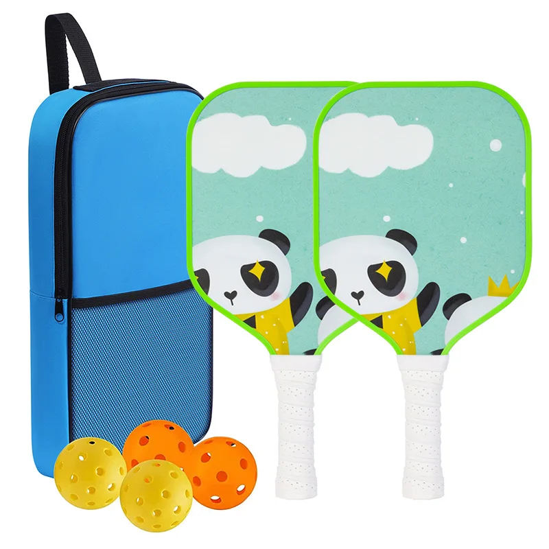 

Cartoon Children's Pickleball Set Colorful Durable Children's Pickleball Rackets Glass Fiber Ribbed Handle Pickleball Paddle Set