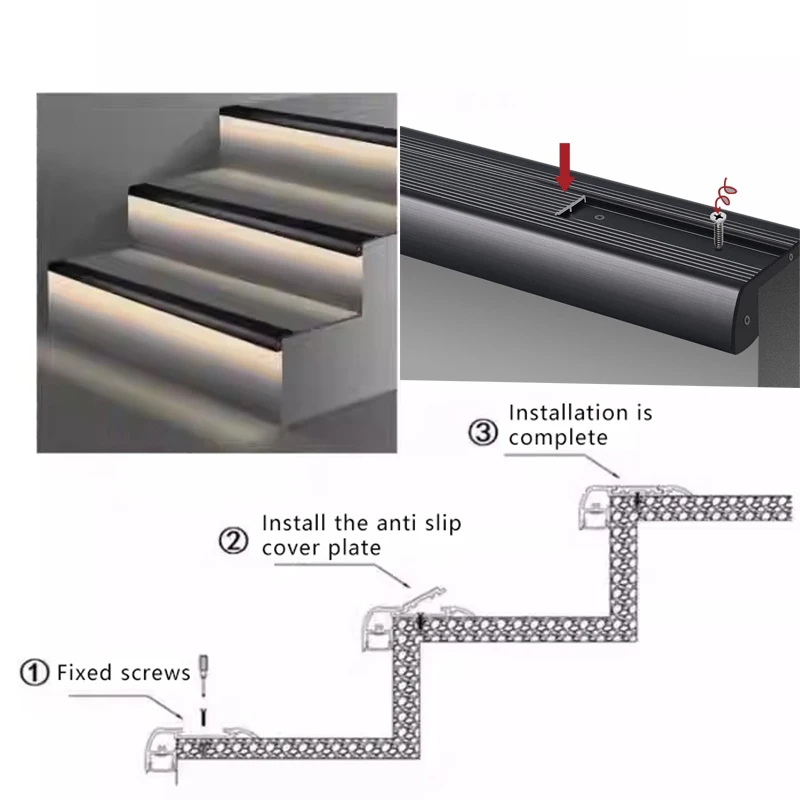 Imagem -03 - Perfil de Alumínio Led Stair Anti-slip Bar Backlight Stair Corner Guard Hard Strip Light Indoor e Outdoor Jardim e Cinema