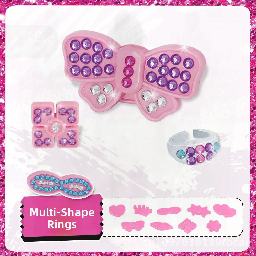 DIY Rhinestone Ring Jewelry Set for Girls Princess Dress-Up Toy Parent-Child Play House Accessory Beauty Makeup Toy for Kids