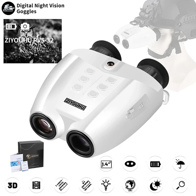 

PVS-32 Helmet Night Vision Digital Infrared Dual Tube HD 1080P Camera 8X Zoom Remote Head Mounted Night Vision Device