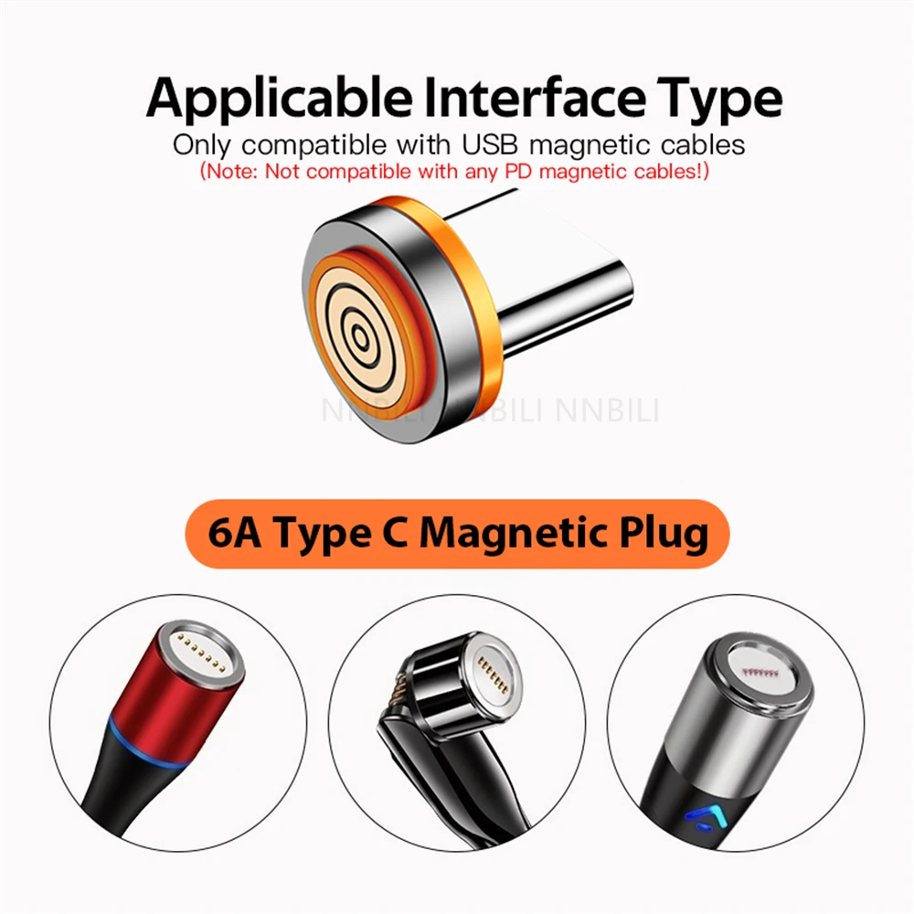 NNBILI 12 Gen 6A Round Magnetic Plug for Huawei Honor 3A USB Type C Magnet Tips Fast Charging Adapter for iPhone Samsung Xiaomi