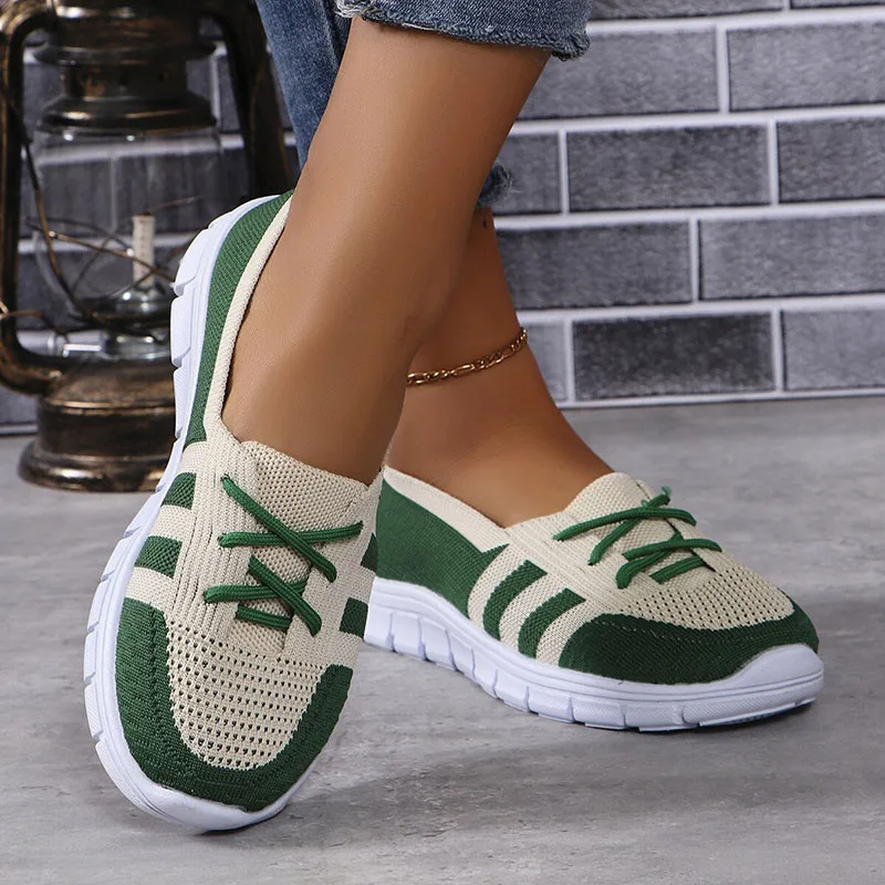 Fashion Striped Summer Sneakers for Women Breathable Knitting Non-Slip Sports Shoes Woman Mix Color Soft Bottom Casual Shoes