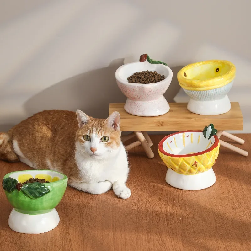 Six Fruit Designs Pet Feeding Bowls Cute Strawberry Apple Grape Peach Cearamics Cat Food Bowl Cat Feeder