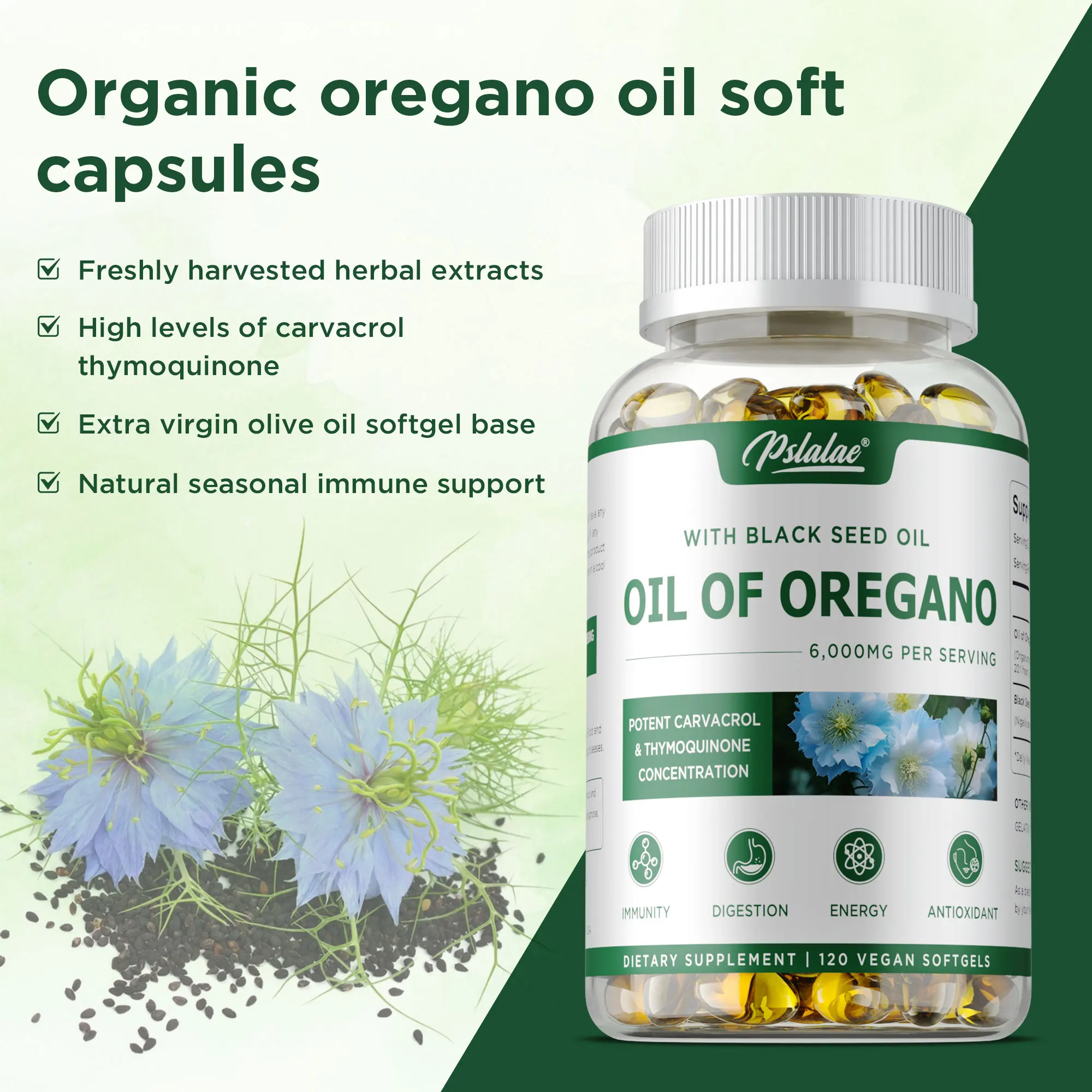 

Oregano Oil - with Black Seed Oil, Blood Circulation, Balances Intestinal Flora, Improves Digestion & Gut Health,Boosts Immunity