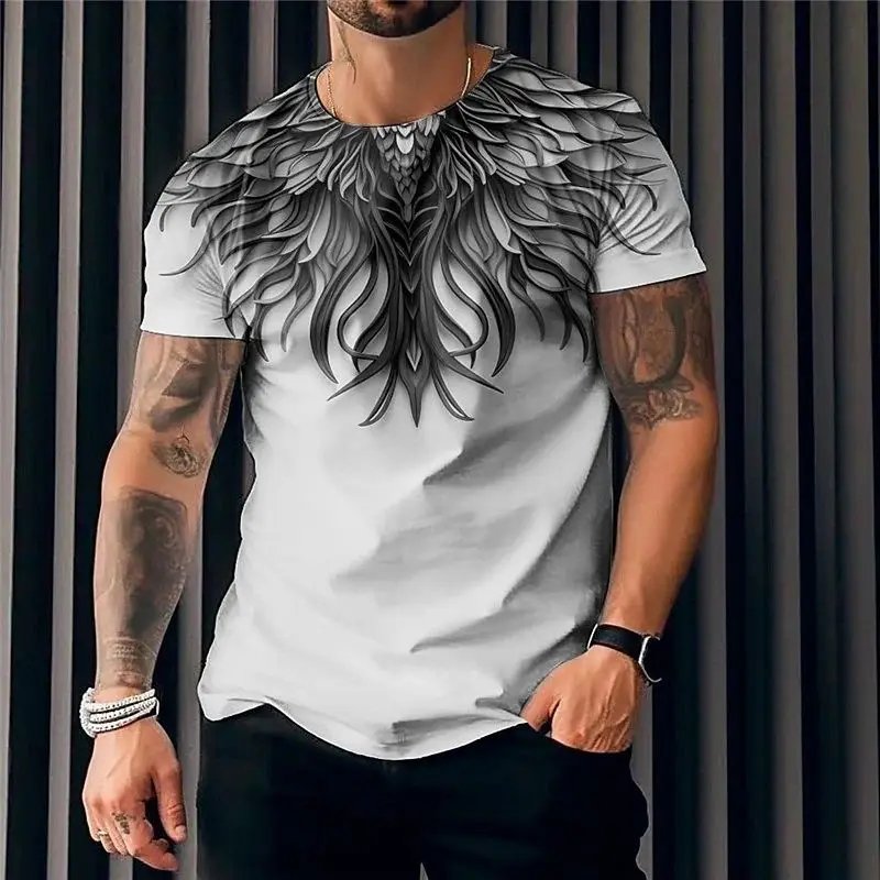 Men\'s Summer New Wings Printed T-Shirt Fashion Fun 3d Printed Simple Personality Street Trend Plus Size O Neck Short Sleeve Top