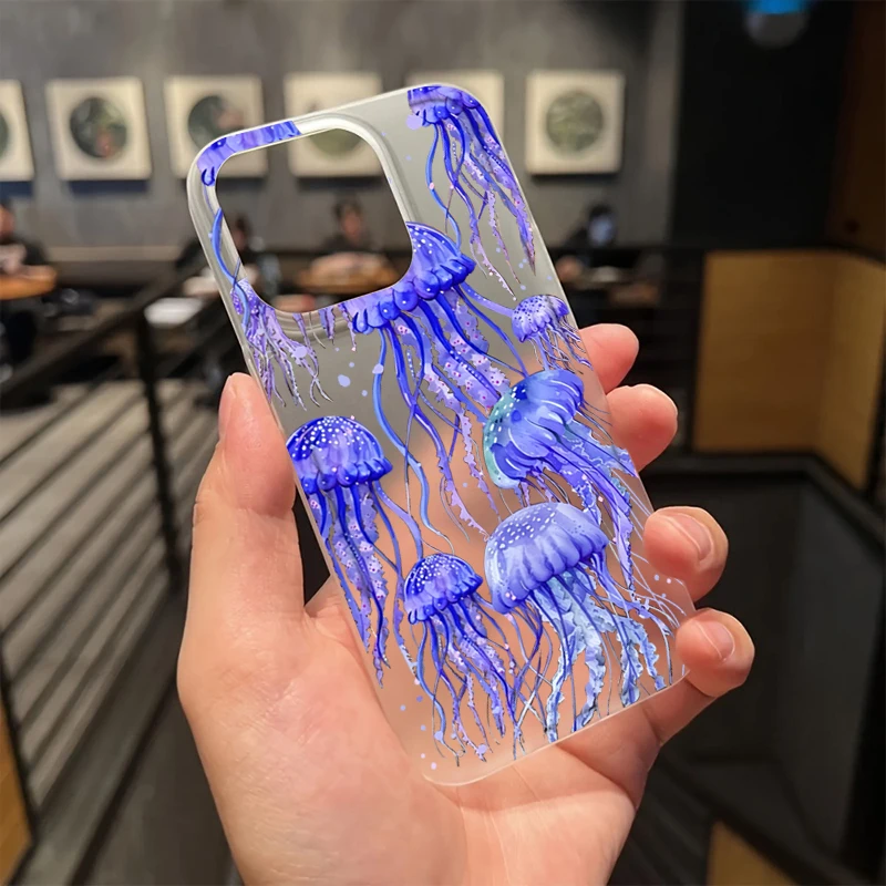 Ocean Jellyfish Print Phone Case For iPhone 17 16 15 14 13 12 11 Pro Max 16E XS X XR 7 8 Plus 12 Mini Shockproof Silicone Cover - náhled 4