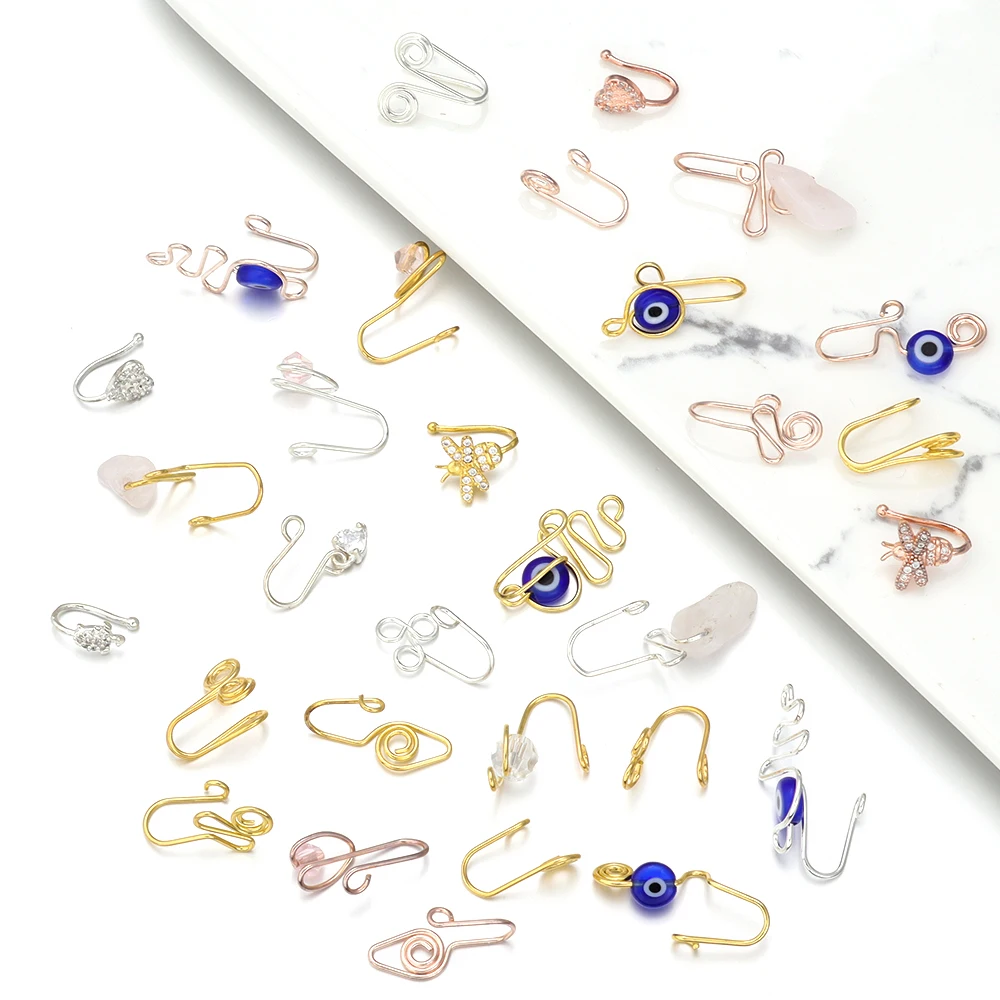 5pcs/lot Non Piercing Cliped Nose Ring Mix Style  U Shape Nose Clips Gold Silver Color Nose Hoop for Women Men Fake Body Jewelry