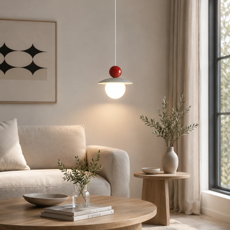 Nordic Cream Pendant Light LED Modern Hanging Lamp Minimalist Indoor Lighting for Living Room Bedroom Bedside Decor
