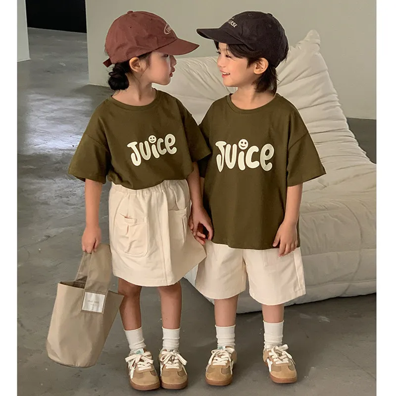 

Summer Brother and Sister Clothes for Twins Boy and Girl Matching Outfits Korean Children Clothing Kids T Shirt Two Piece Sets