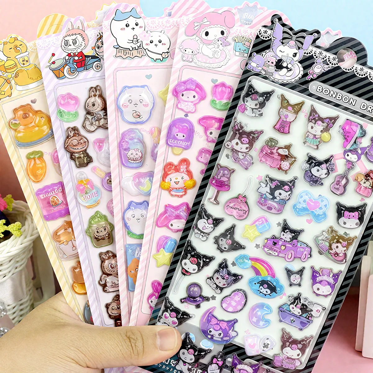 4枚入り 漫画風クロミ、キイカワイ＆マイメロディのかわいいデコレーションステッカー：子供用日記ステッカーセット