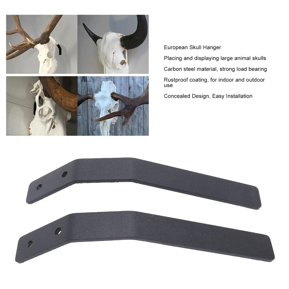 Black Metal Skull Wall Mount Wide Compatibility Easy Install Kit Skull Display Rack Rustic Finish Heavy Duty Euro Mount Hanger