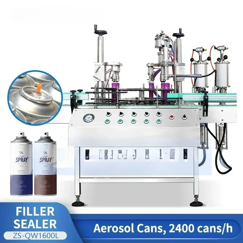 Sistema de conservas de aerosol Máquina llenadora de latas de aerosol Máquina envasadora de aerosol Máquina llenadora de latas en aerosol ZS-QW1600L