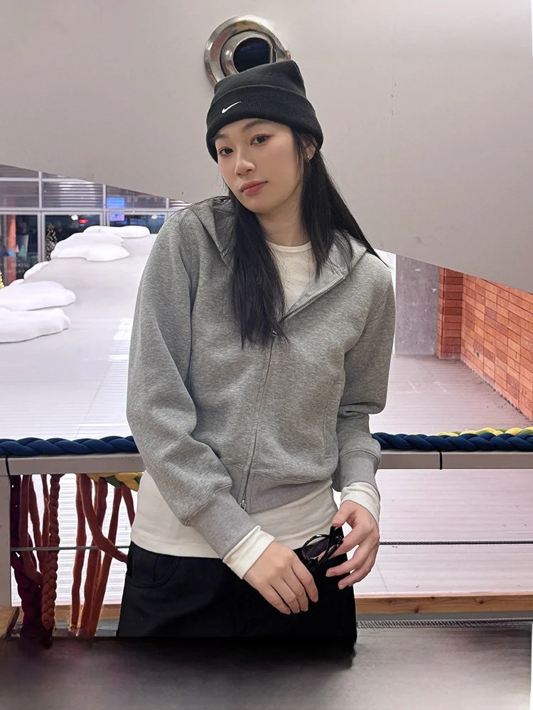 

Весенняя женская толстовка-кардиган свободного кроя в винтажном стиле, универсальная, стройнящая, повседневная, удобная, на молнии