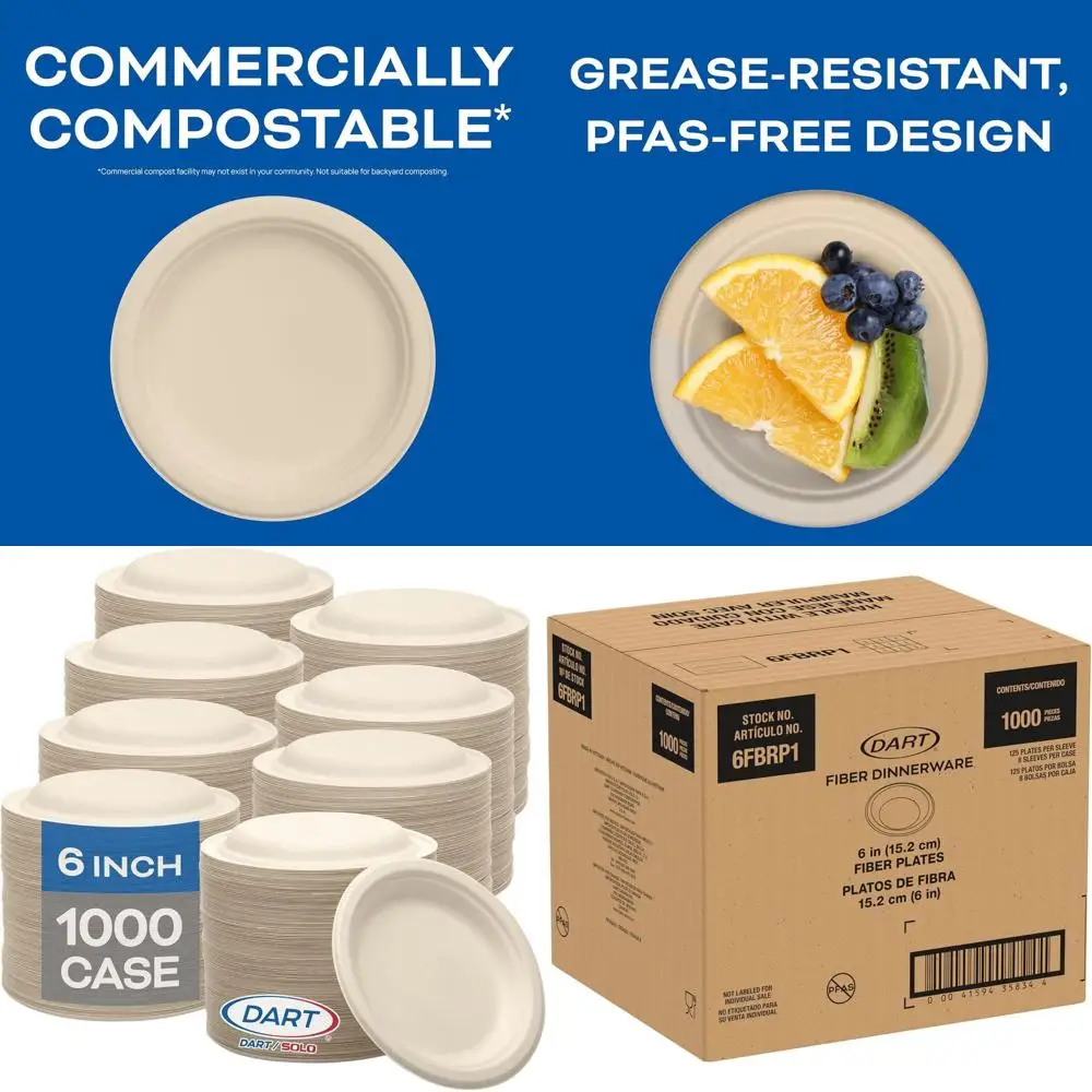 

Экологичная биоразлагаемая посуда для ужина, диаметр 6 дюймов, натуральная, 1000 шт./коробка