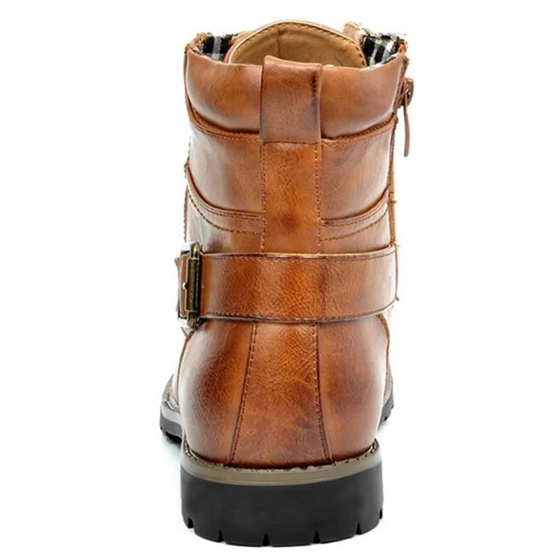Fashion Men Boots Leather Round Toe Grid Pattern Square Heel Males Shoes Exquisite Leisure Design Men Motorcycle Boot Size 38-48 image 6