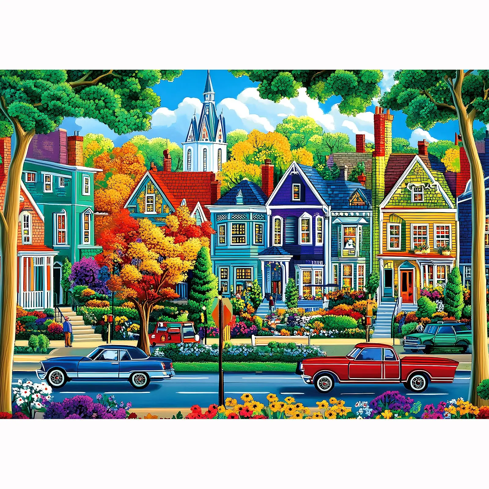 

Fall City Landscape Puzzles for Adults 150/300/500/1000 Pieces Funny Colorful Autumn Vibrant Stree Puzzle Games Gift for kid