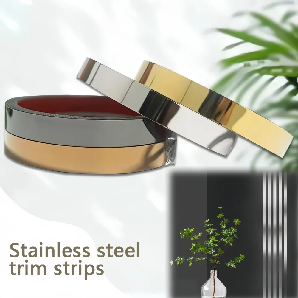 1pc 2.44mX2cm Wall Molding Trim Stainless Steel Toe Kick Cover Peel and Stick Baseboard Plate Glossy Metal Baseboard Molding