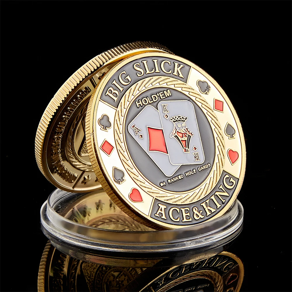 The Big Slick Ace&King Casino Poker Chips Gold Plated Coin Souvenir Coin Art Poker Card Guard With Hard Capsule