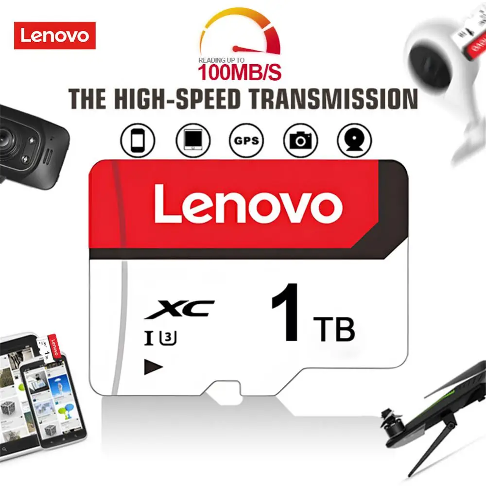 Cartão de Memória de Alta Velocidade Lenovo, Micro TF, Cartão SD, Super Compatibilidade, U3, Cartão TF, V30, 1TB, 512GB, 2TB, Compatível com SmartPhone